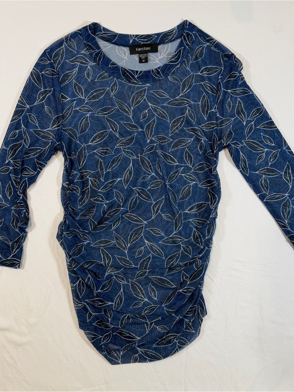 Karen Kane Navy Blue Leaf-Print Scoop Neck Sweater